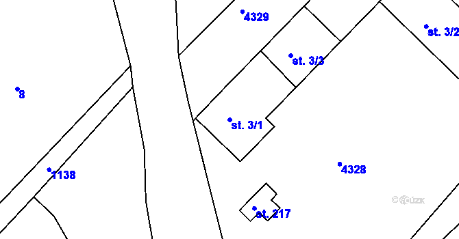 Parcela st. 3/1 v KÚ Záchlumí, Katastrální mapa