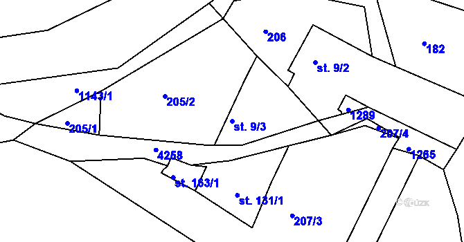 Parcela st. 9/3 v KÚ Záchlumí, Katastrální mapa