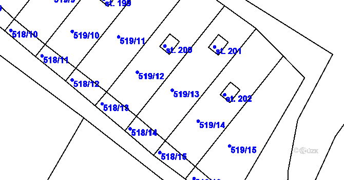 Parcela st. 519/13 v KÚ Záchlumí, Katastrální mapa
