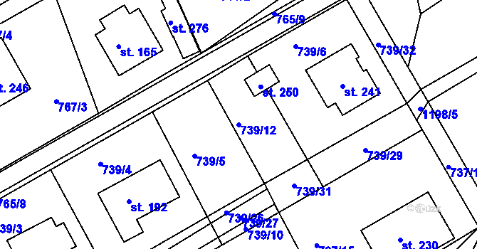 Parcela st. 739/12 v KÚ Záchlumí, Katastrální mapa