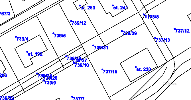 Parcela st. 739/13 v KÚ Záchlumí, Katastrální mapa
