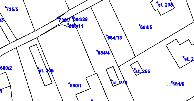 Parcela st. 684/4 v KÚ Záchlumí, Katastrální mapa