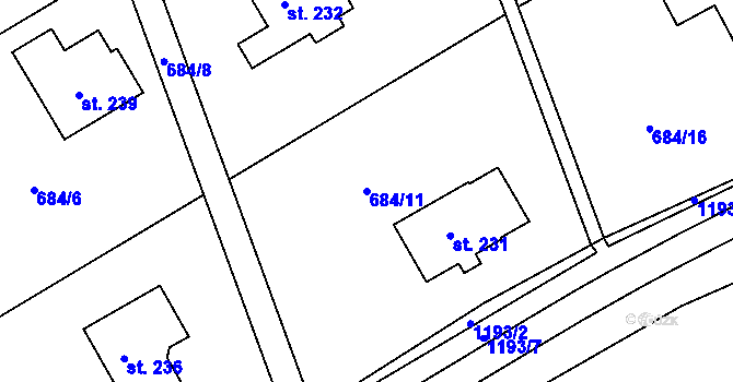 Parcela st. 684/11 v KÚ Záchlumí, Katastrální mapa