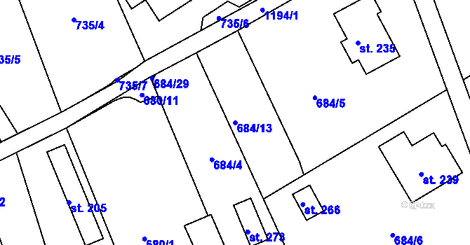 Parcela st. 684/13 v KÚ Záchlumí, Katastrální mapa