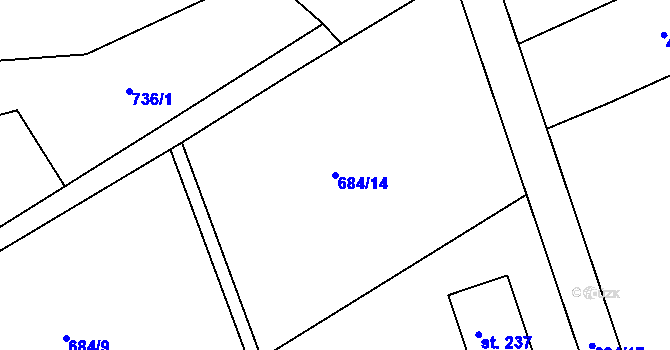 Parcela st. 684/14 v KÚ Záchlumí, Katastrální mapa