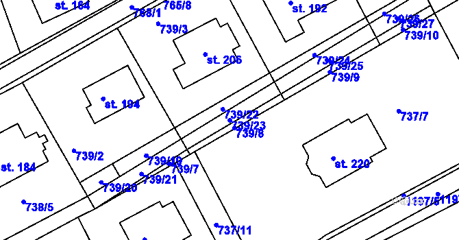 Parcela st. 739/23 v KÚ Záchlumí, Katastrální mapa