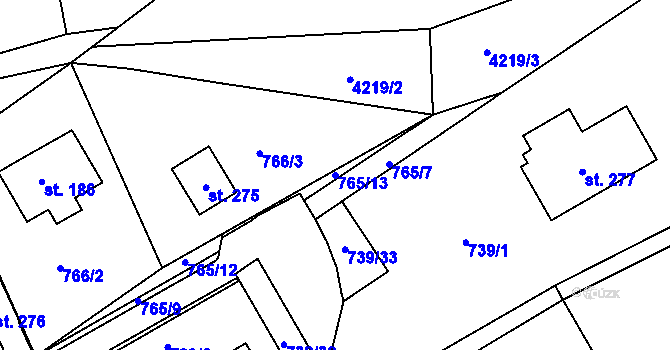 Parcela st. 765/13 v KÚ Záchlumí, Katastrální mapa