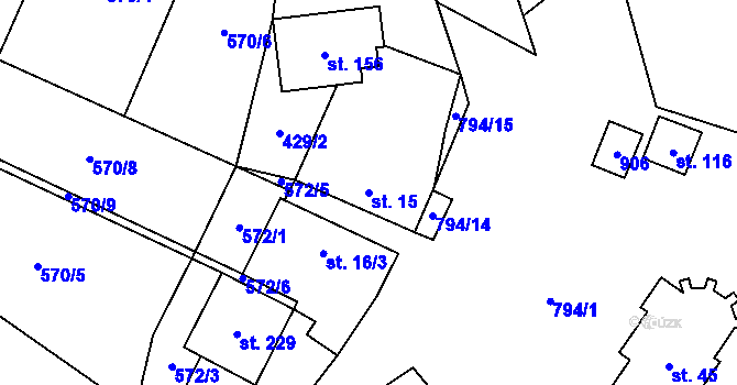 Parcela st. 15 v KÚ Zachotín, Katastrální mapa