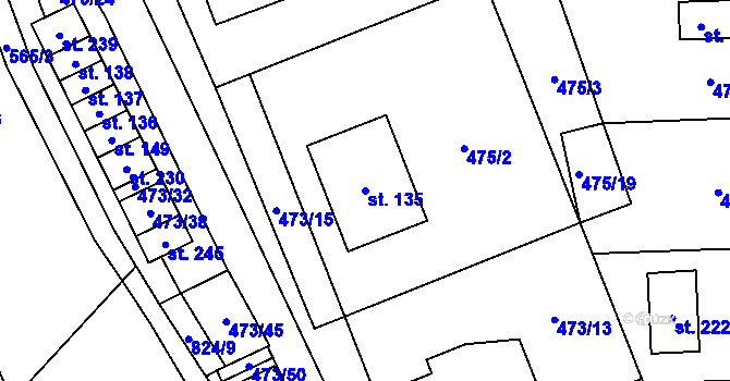 Parcela st. 135 v KÚ Zachotín, Katastrální mapa