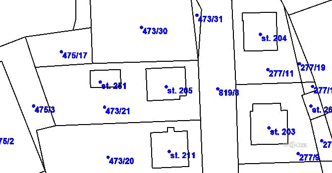 Parcela st. 205 v KÚ Zachotín, Katastrální mapa