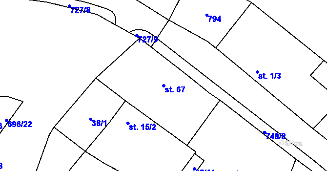 Parcela st. 67 v KÚ Zachrašťany, Katastrální mapa