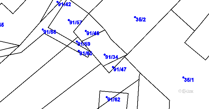 Parcela st. 91/34 v KÚ Zachrašťany, Katastrální mapa
