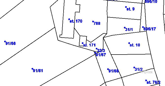 Parcela st. 171 v KÚ Zachrašťany, Katastrální mapa