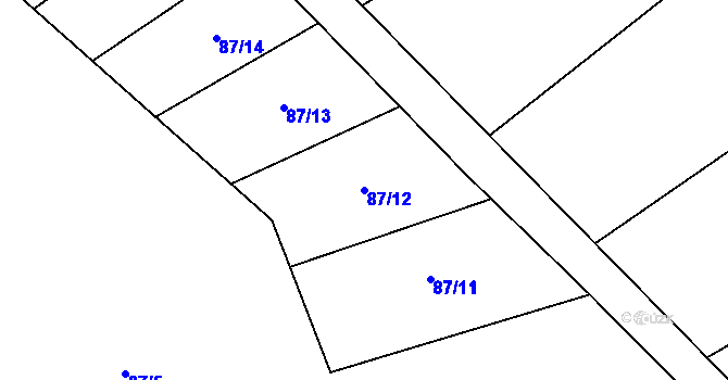 Parcela st. 87/12 v KÚ Zachrašťany, Katastrální mapa