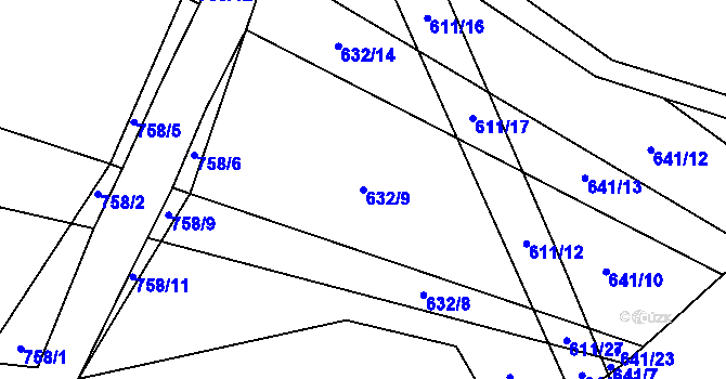 Parcela st. 632/9 v KÚ Zachrašťany, Katastrální mapa