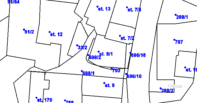 Parcela st. 8/1 v KÚ Zachrašťany, Katastrální mapa