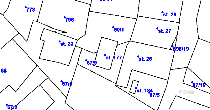 Parcela st. 177 v KÚ Zachrašťany, Katastrální mapa
