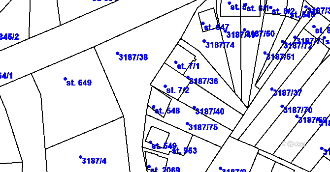 Parcela st. 7/2 v KÚ Zaječí, Katastrální mapa