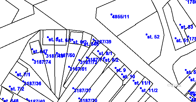 Parcela st. 8/1 v KÚ Zaječí, Katastrální mapa
