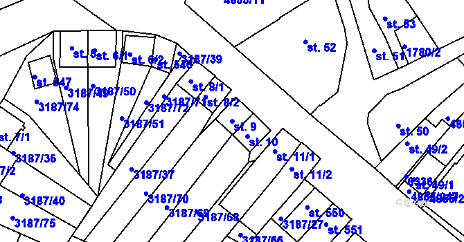 Parcela st. 9 v KÚ Zaječí, Katastrální mapa
