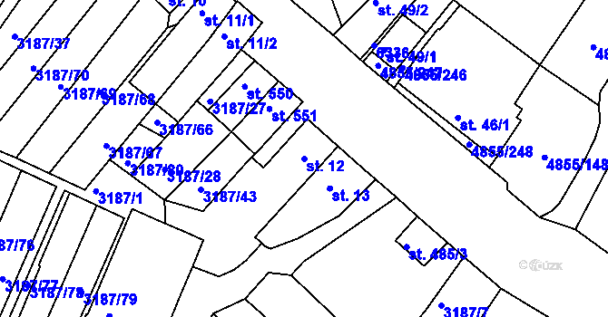 Parcela st. 12 v KÚ Zaječí, Katastrální mapa