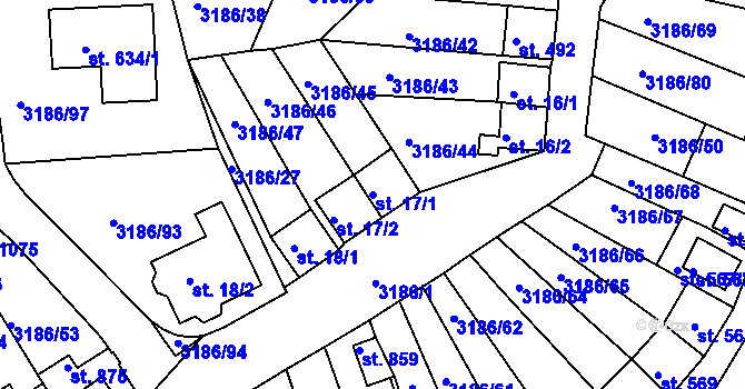Parcela st. 17/1 v KÚ Zaječí, Katastrální mapa