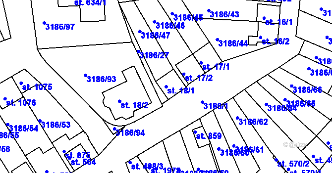 Parcela st. 18/1 v KÚ Zaječí, Katastrální mapa