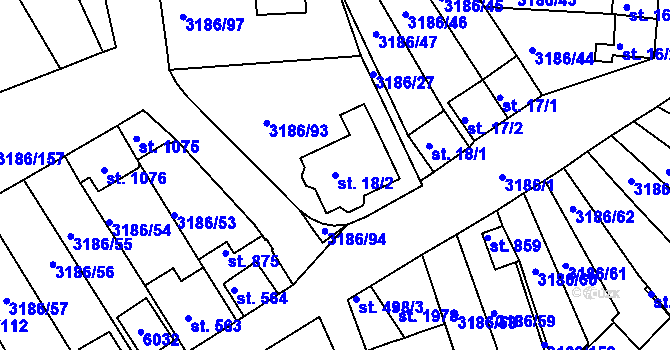 Parcela st. 18/2 v KÚ Zaječí, Katastrální mapa