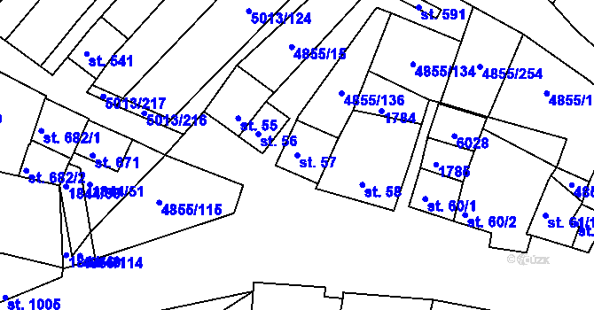 Parcela st. 57 v KÚ Zaječí, Katastrální mapa
