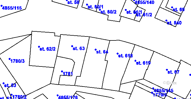 Parcela st. 64 v KÚ Zaječí, Katastrální mapa