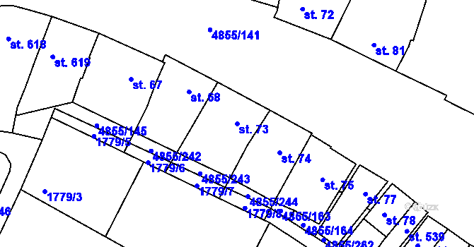 Parcela st. 73 v KÚ Zaječí, Katastrální mapa