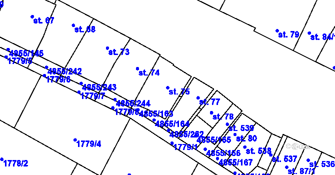 Parcela st. 75 v KÚ Zaječí, Katastrální mapa