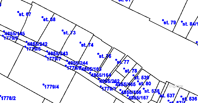 Parcela st. 76/1 v KÚ Zaječí, Katastrální mapa