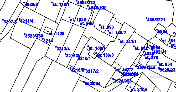 Parcela st. 139/1 v KÚ Zaječí, Katastrální mapa