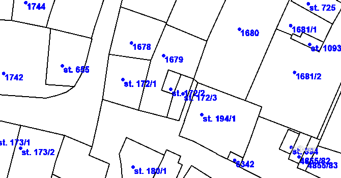 Parcela st. 172/2 v KÚ Zaječí, Katastrální mapa