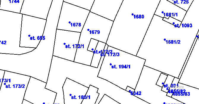 Parcela st. 172/3 v KÚ Zaječí, Katastrální mapa