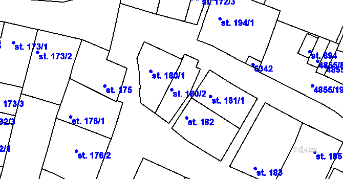 Parcela st. 180/2 v KÚ Zaječí, Katastrální mapa