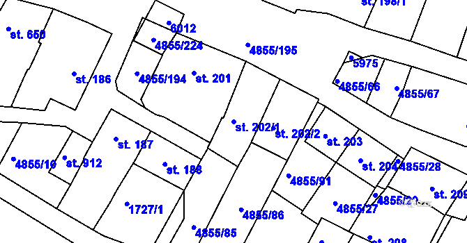 Parcela st. 202/1 v KÚ Zaječí, Katastrální mapa