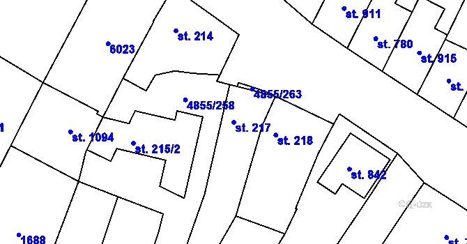 Parcela st. 217 v KÚ Zaječí, Katastrální mapa