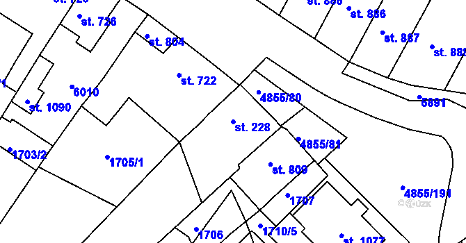 Parcela st. 228 v KÚ Zaječí, Katastrální mapa