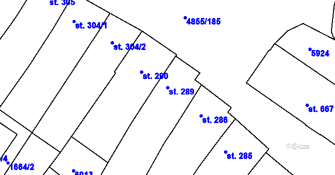Parcela st. 289 v KÚ Zaječí, Katastrální mapa