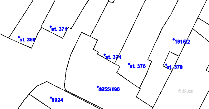 Parcela st. 374 v KÚ Zaječí, Katastrální mapa