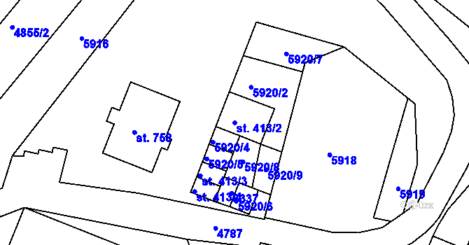 Parcela st. 413/2 v KÚ Zaječí, Katastrální mapa