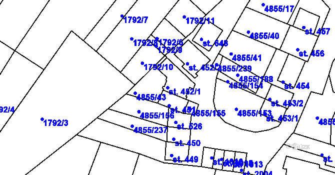 Parcela st. 452/1 v KÚ Zaječí, Katastrální mapa