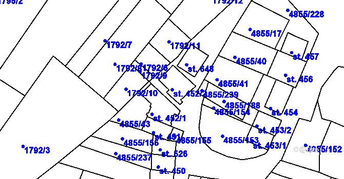 Parcela st. 452/2 v KÚ Zaječí, Katastrální mapa