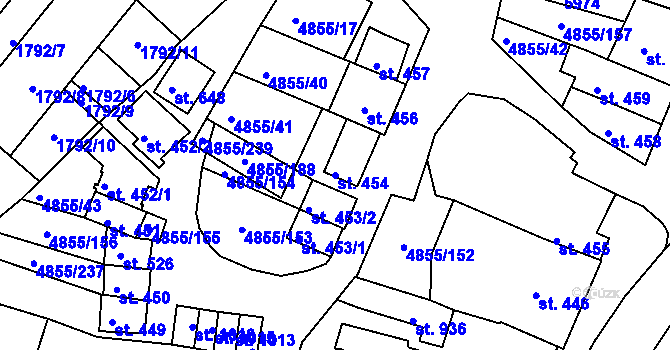 Parcela st. 454 v KÚ Zaječí, Katastrální mapa