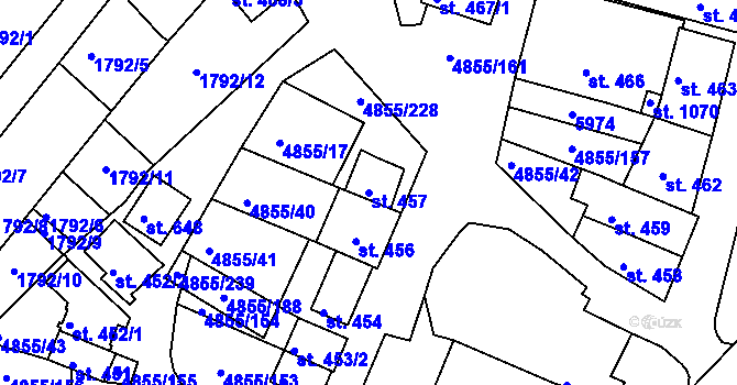 Parcela st. 457 v KÚ Zaječí, Katastrální mapa