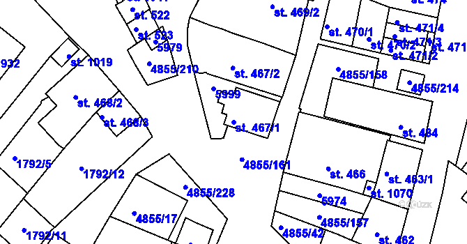 Parcela st. 467/1 v KÚ Zaječí, Katastrální mapa