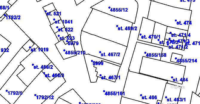 Parcela st. 467/2 v KÚ Zaječí, Katastrální mapa