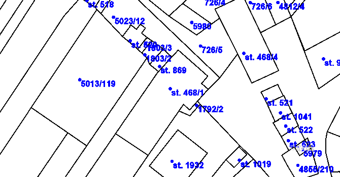 Parcela st. 468/1 v KÚ Zaječí, Katastrální mapa